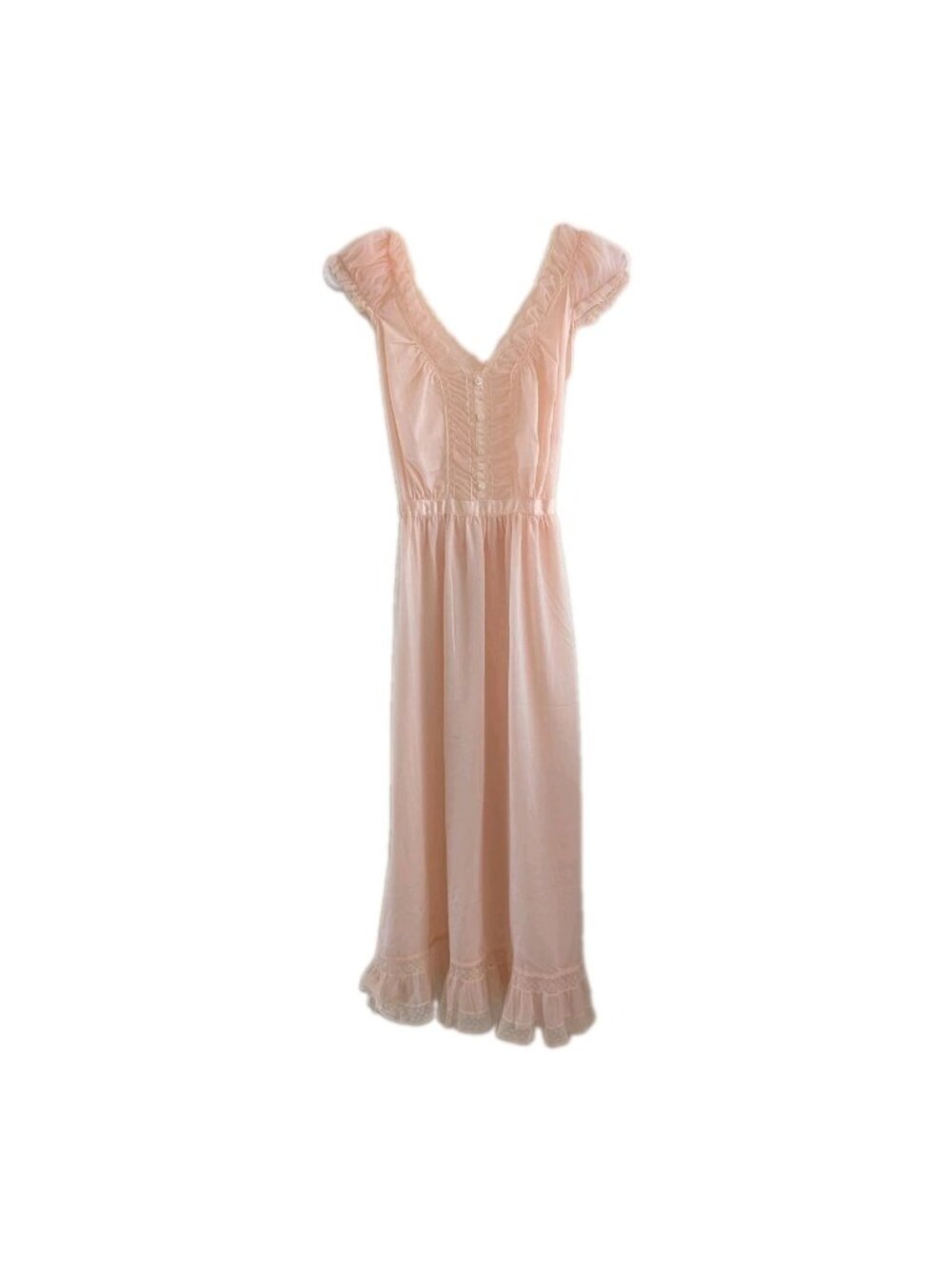 Vtg Luxite by Holeproof Nightgown Sz Small Peach Chiffon French Lace Nylon Long